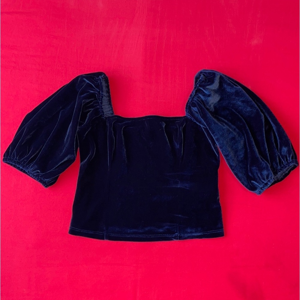 Abercrombie & Fitch Stretch Velvet Puff Sleeve Squareneck Top